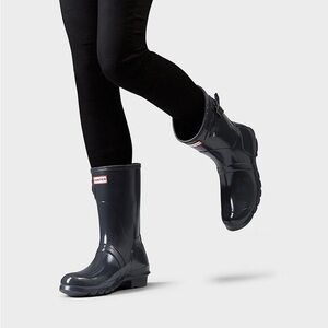 HUNTER Original Short Black Gloss Rain Boots NWOB 7